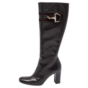 Gucci Brown Leather Zip Knee Length Boots